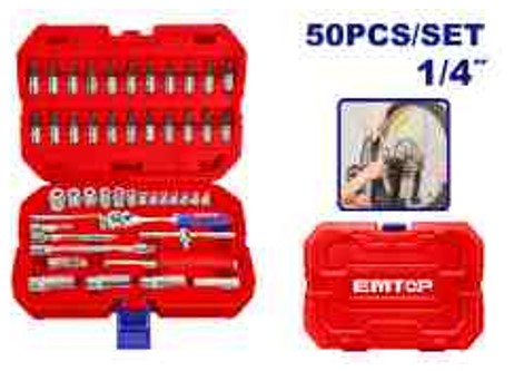 50 Pcs 1/4" Socket Set, Ratchet, Sockets, Bits, Extension Bars Included